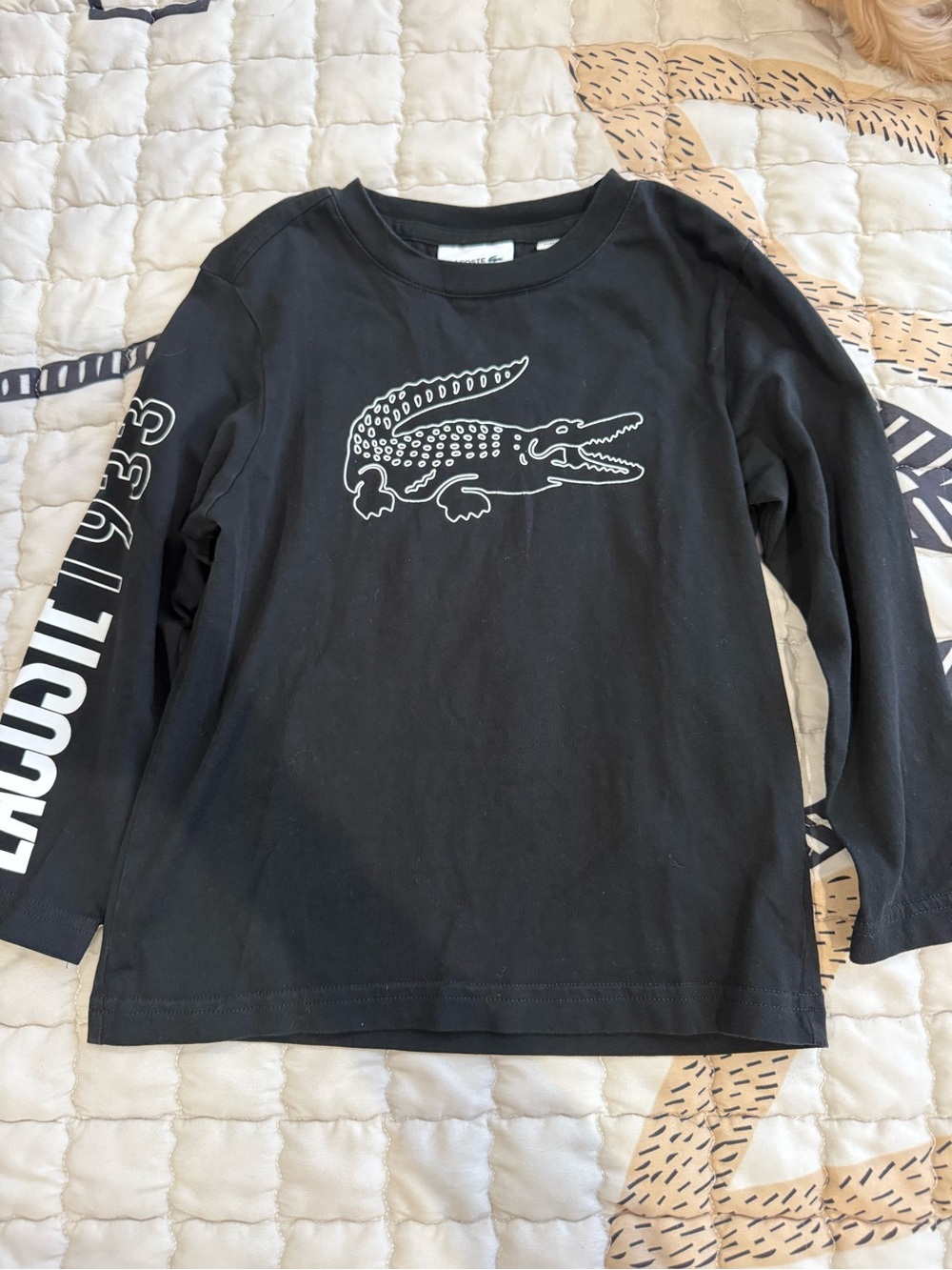 Lacoste Black Long Sleeve Tee with White Croc Graphic